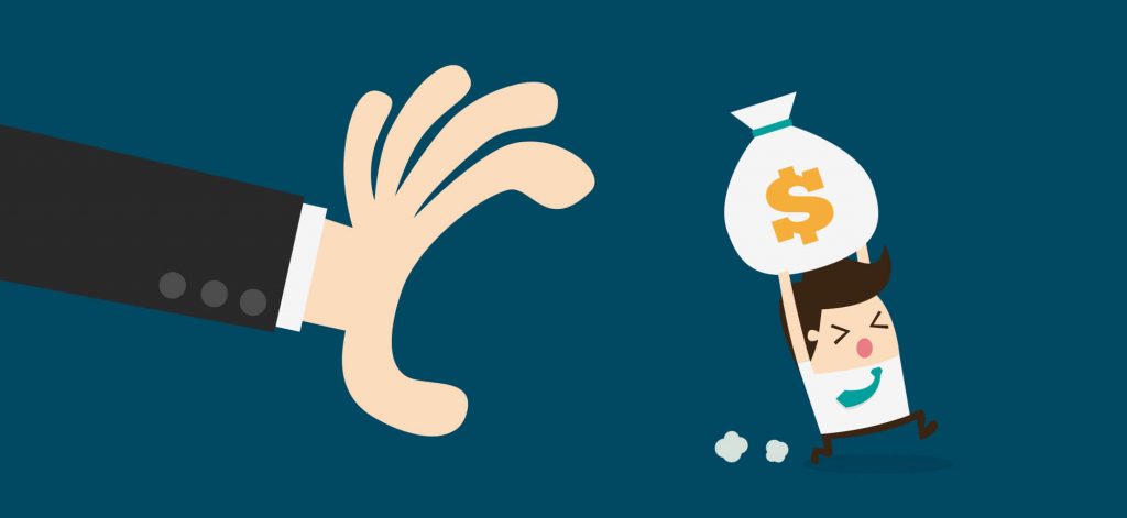 Graphic of man running away with bag of money